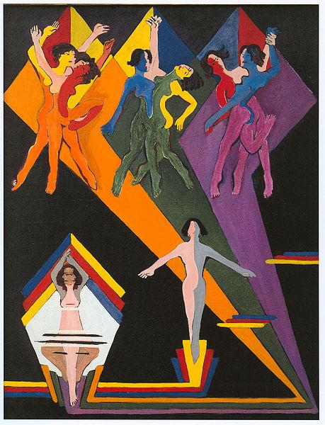 Ernst Ludwig Kirchner Dancing girls in colourful rays oil painting image